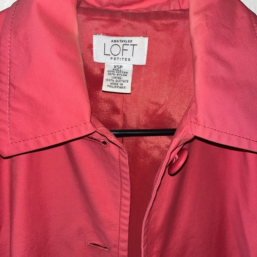 Ann Taylor LOFT Pink Trench Coat Overcoat Women's XSP Fall Business Casual  EUC - Picture 2 of 3
